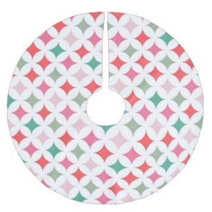Modern Retro Pink Blue Star Diamonds  Brushed Polyester Tree Skirt
