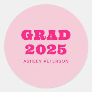 Modern Retro Pink Bold Typography Graduation Classic Round Sticker