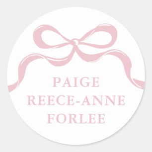 Modern Retro Pink Bows Baby Birth Announcement  Classic Round Sticker
