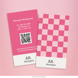 Modern Retro Pink Chequered Professional Business Card
