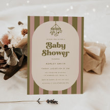 Modern Retro Pink & Green Striped Baby Shower