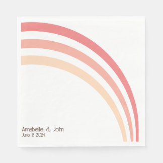 Modern Retro Pink Peach Coral Rainbow Wedding Napkin
