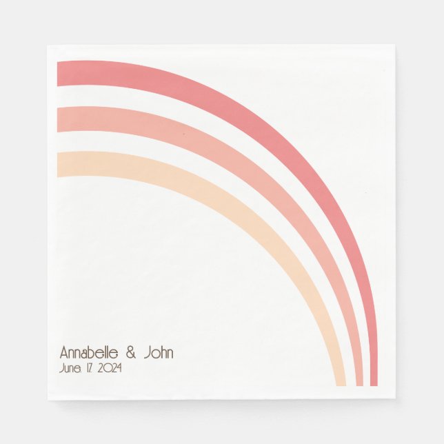 Modern Retro Pink Peach Coral Rainbow Wedding Napkin (Front)