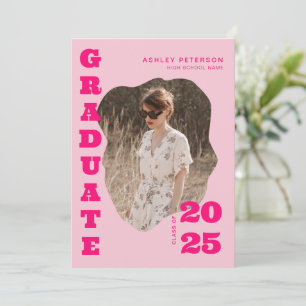 Modern Retro Pink Typography 2 Photo Graduation Invitation