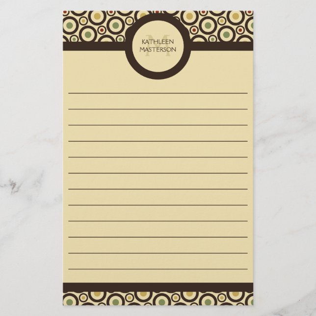 Modern Retro Polka Dot Lined Custom Personal Stationery (Front)