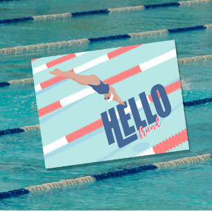 Modern Retro Pool Swimmer Typography Postcard