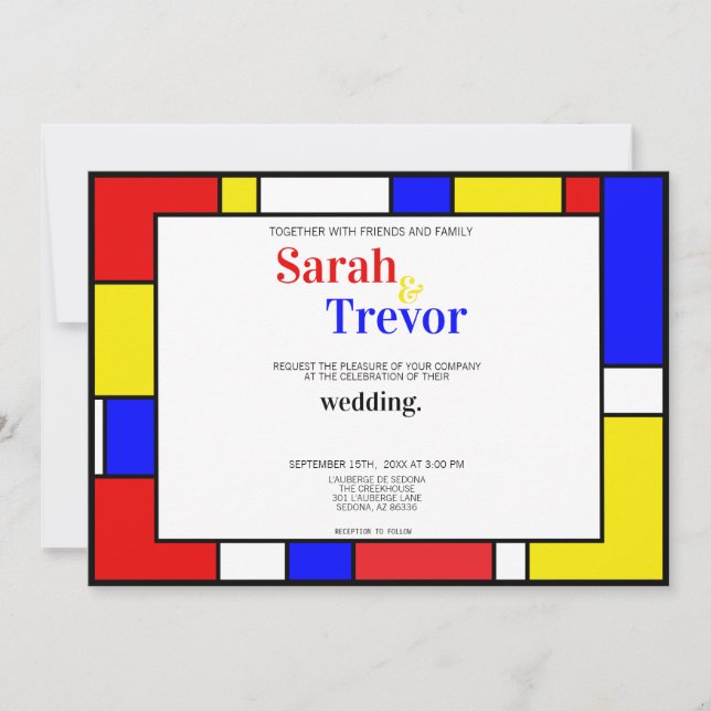 Modern Retro Primary Colours Geometric Art  Invitation (Front)