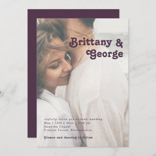 Modern Retro   Purple Casual Faded Photo Wedding Invitation