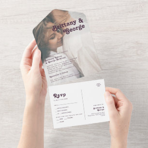 Modern Retro   Purple Faded Photo Seal and Send All In One Invitation
