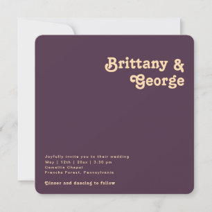 Modern Retro   Purple Square Rounded Edges Wedding Invitation