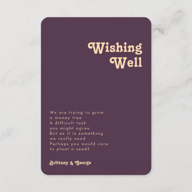 Modern Retro Purple Wishing Well Rounded Edges Enclosure Card (Front)