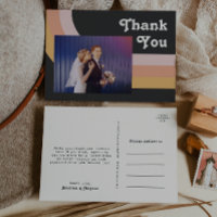 Modern Retro Rainbow Dark Photo Wedding Thank You