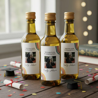 Modern Retro Rainbow Graduation Wine Bottle Label