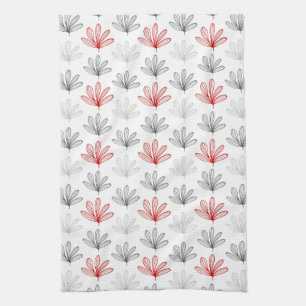 Modern Retro Red and Grey Floral Kitchen Towel