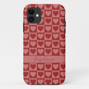 Modern Retro Red and Pink Minimalist Heart Pattern iPhone 11 Case