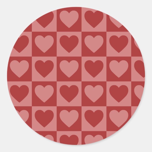 Modern Retro Red and Pink Minimalist Heart Pattern Classic Round Sticker (Front)