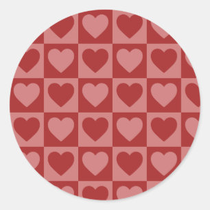 Modern Retro Red and Pink Minimalist Heart Pattern Classic Round Sticker