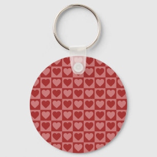 Modern Retro Red and Pink Minimalist Heart Pattern Keychain