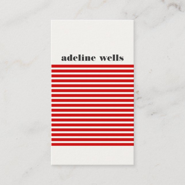Modern Retro Red and White Striped  Business Card (Front)