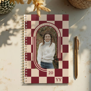 Modern Retro Red Chequered Pattern Arch Photo Planner