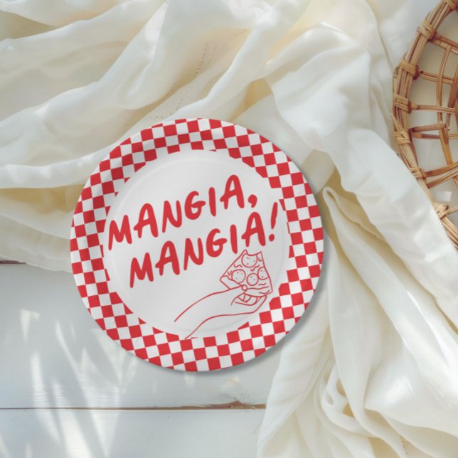 Modern Retro Red Italian Pizzeria Pizza Party Paper Plate (Creator Uploaded)