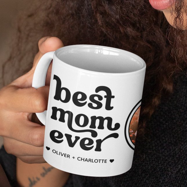 Modern Retro Round Photo Best Mom Ever Two-Tone Coffee Mug (Creator Uploaded)