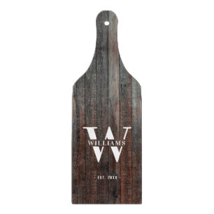 Modern Retro Rustic Monogram Dark Wood Vintage  Cutting Board