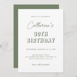 Modern Retro Sage Green 30th Birthday Party Invitation