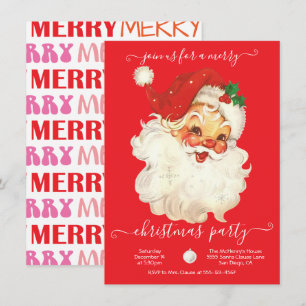 Modern Retro Santa Merry Christmas Party Invitatio Invitation