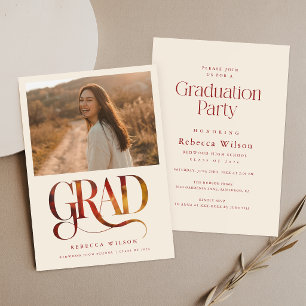 Modern Retro Script Grad Photo Graduation Party Invitation