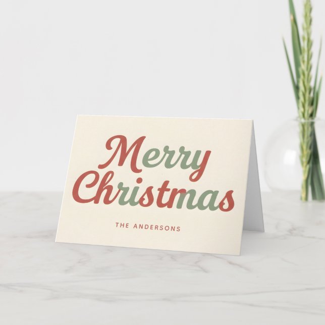 Modern Retro Script Merry Christmas Holiday Card (Front)