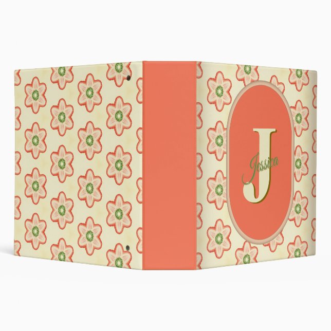 Modern Retro Strawberry Flower Monogram Binder (Background)