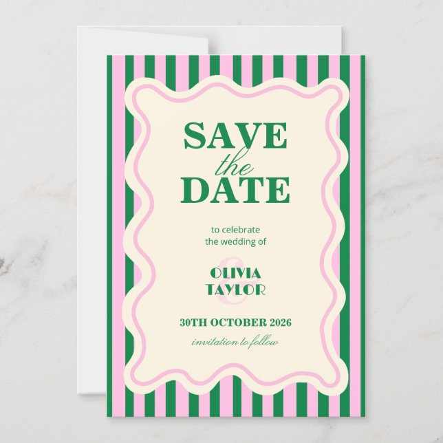 Modern Retro Striped  Magnetic Invitation (Front)