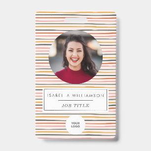 Modern Retro Striped Photo ID Employee Corporate Badge