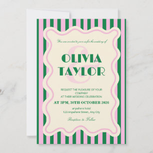 Modern Retro Striped Wedding Invitation
