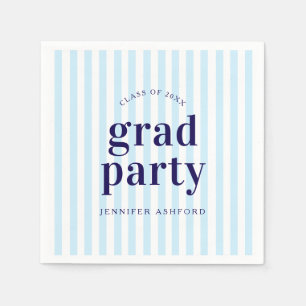 Modern Retro Stripes Blue Graduation Party Napkin