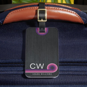Modern Retro Stripes Monogram Luggage Tag