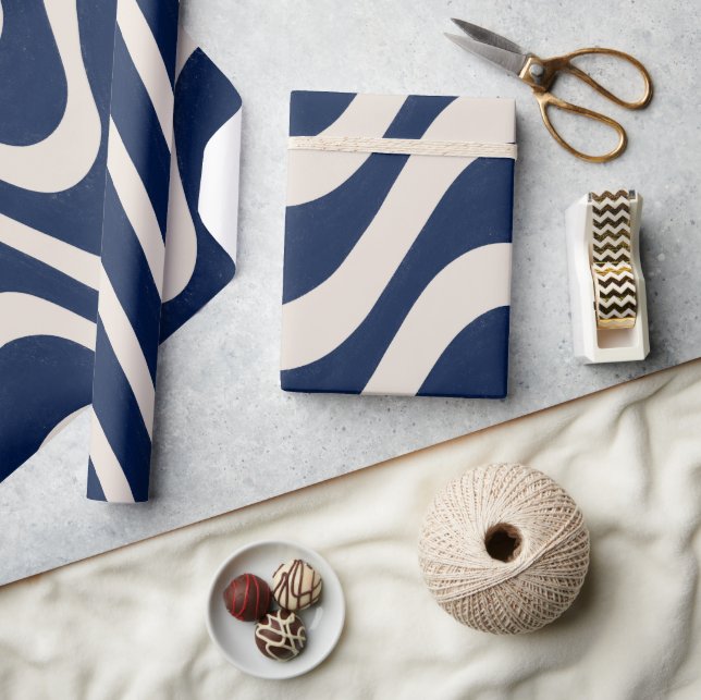 Modern Retro Summer Blue Waves Stripes Wrapping Paper (Crafts)