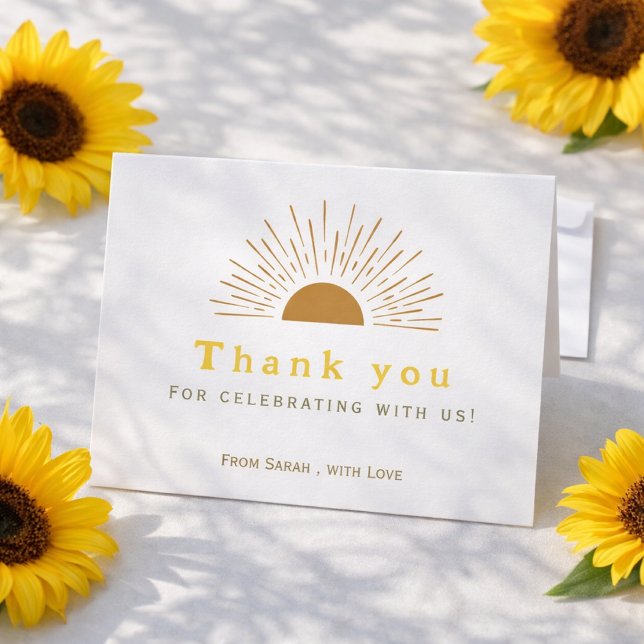 Modern retro sun Script Baby Shower Thank You Card (Creator Uploaded)