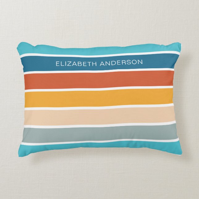 Modern Retro Sunset Stripes Personalized  Accent Pillow (Front)