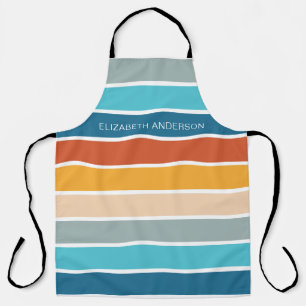 Modern Retro Sunset Stripes Personalized Apron