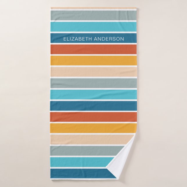 Modern Retro Sunset Stripes Personalized  Bath Towel Set (Bath Towel)