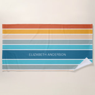 Modern Retro Sunset Stripes Personalized Beach Towel