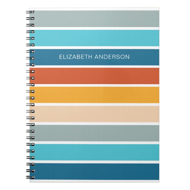 Modern Retro Sunset Stripes Personalized  Notebook (Front)