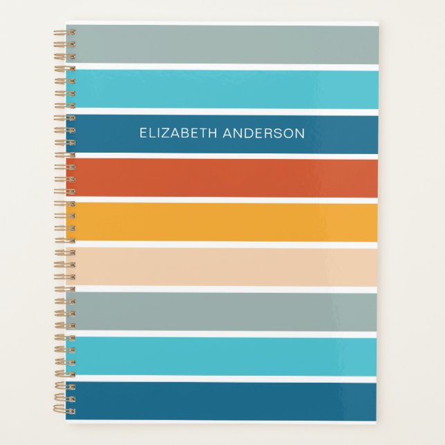 Modern Retro Sunset Stripes Personalized  Planner (Front)