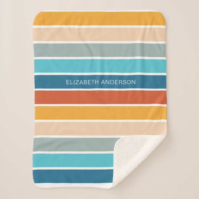 Modern Retro Sunset Stripes Personalized  Sherpa Blanket (Front)
