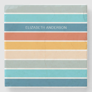 Modern Retro Sunset Stripes Personalized Stone Coaster