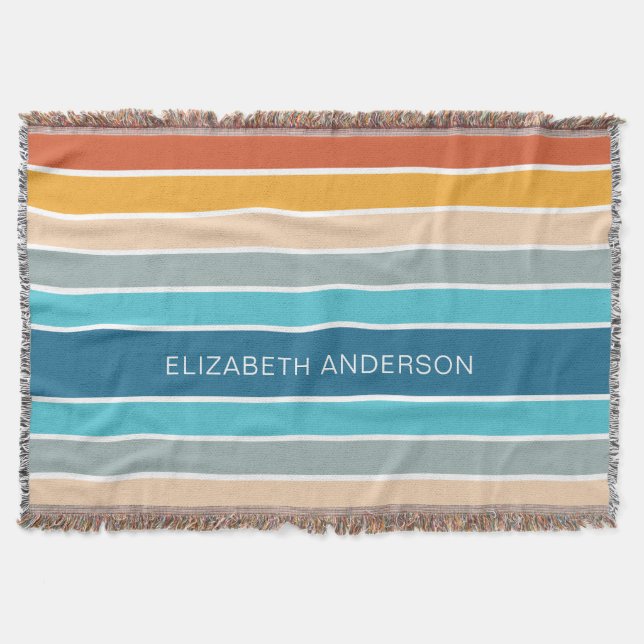 Modern Retro Sunset Stripes Personalized  Throw Blanket (Front)