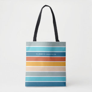 Modern Retro Sunset Stripes Personalized Tote Bag