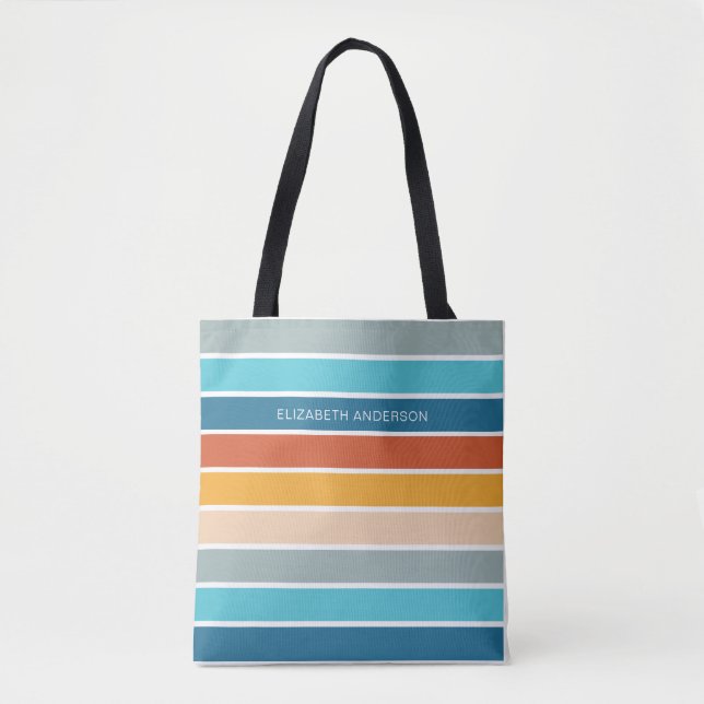 Modern Retro Sunset Stripes Personalized  Tote Bag (Front)